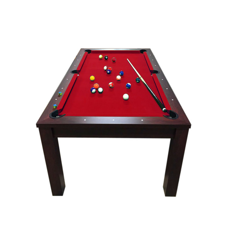 7' Cherry Wood Pool Table with Red Felt and Benches