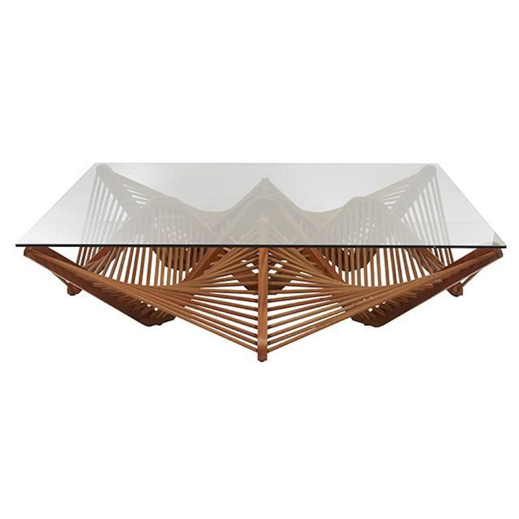 Modern Medium Brown Glass Top Coffee Table with Geometric Base