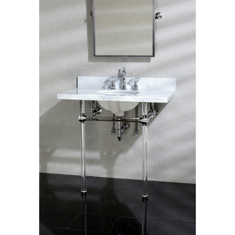 36-Inch Carrara Marble Console Sink with Acrylic Legs