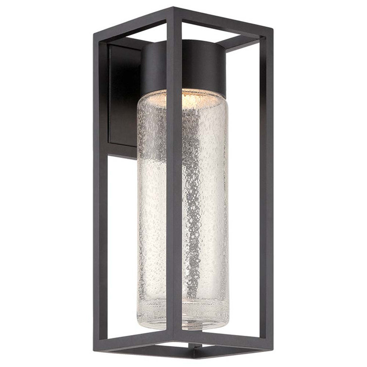 Sleek Black 16'' LED Outdoor Wall Light with Clear Seeded Crystal