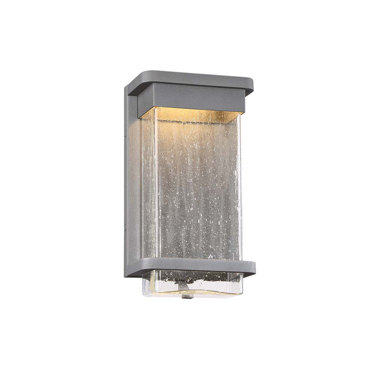 Black Aluminum LED Wall Light with Seeded Glass Shade