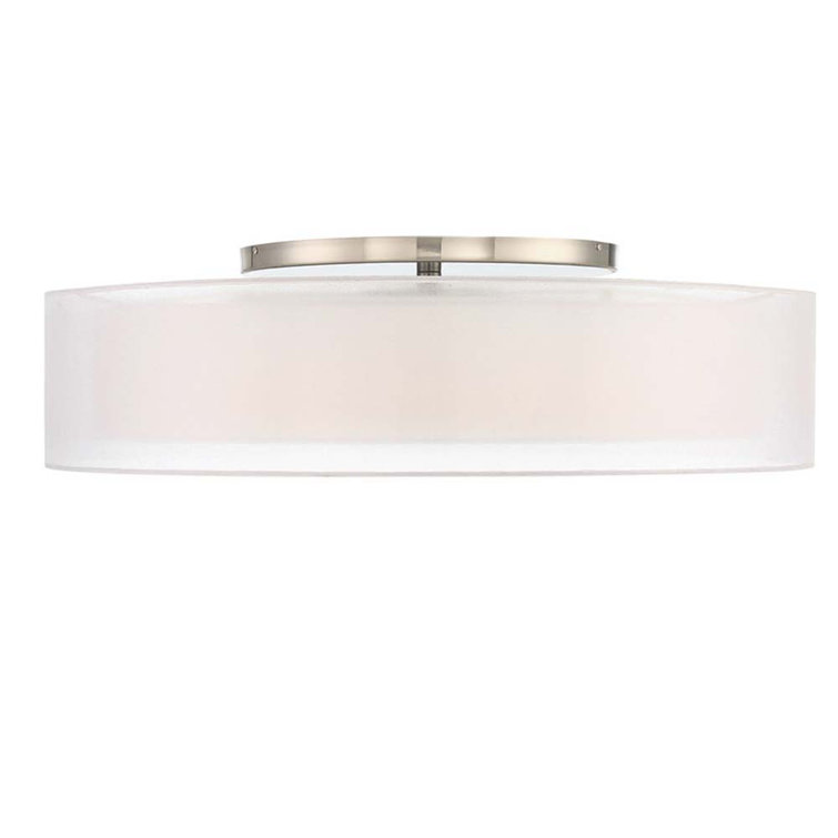 Brushed Nickel 30" LED Drum Flush Mount with Beige Fabric Shade