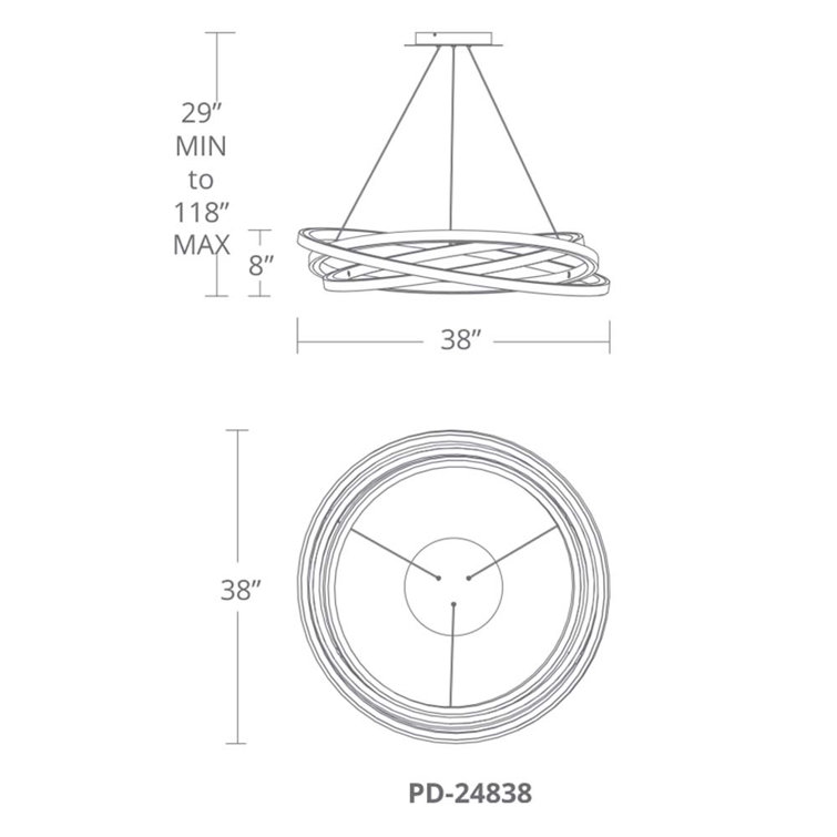 Veloce 8'' H x 38'' W Titanium LED Chandelier with White Silica Diffuser
