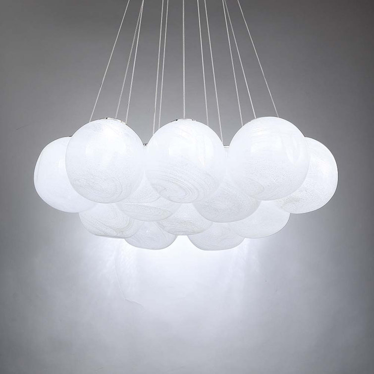 Brushed Nickel 12-Light Globe Chandelier with Rock Crystal Glass