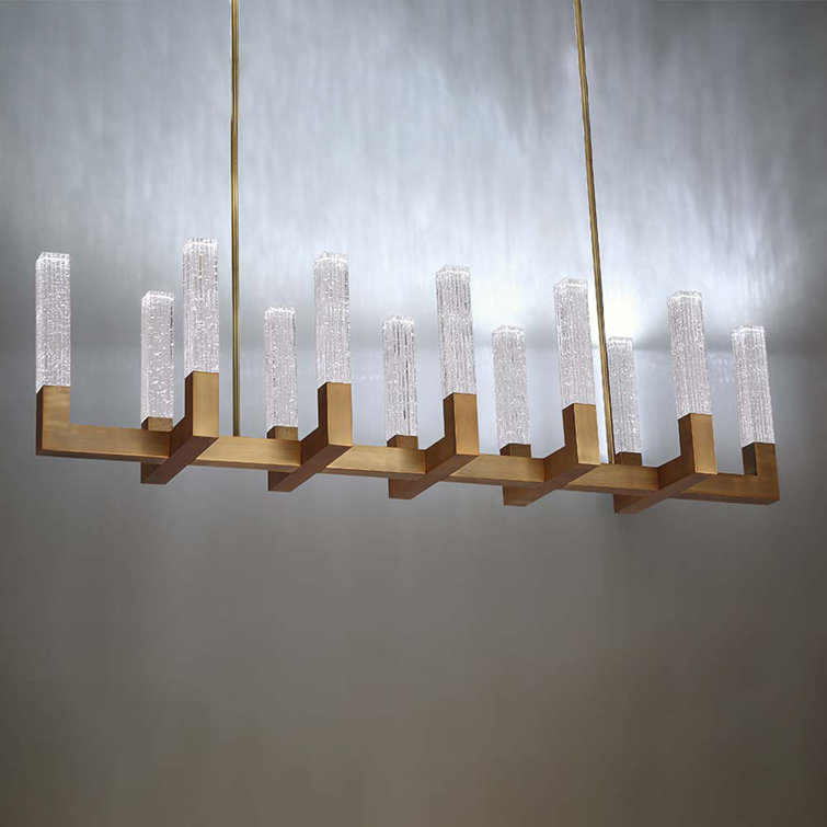 Cinema Aged Brass 12-Light Square Chandelier with V-Cut Seeded Crystal
