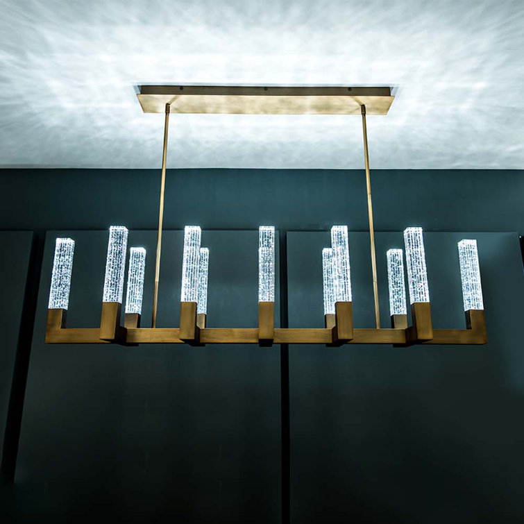 Cinema Aged Brass 12-Light Square Chandelier with V-Cut Seeded Crystal