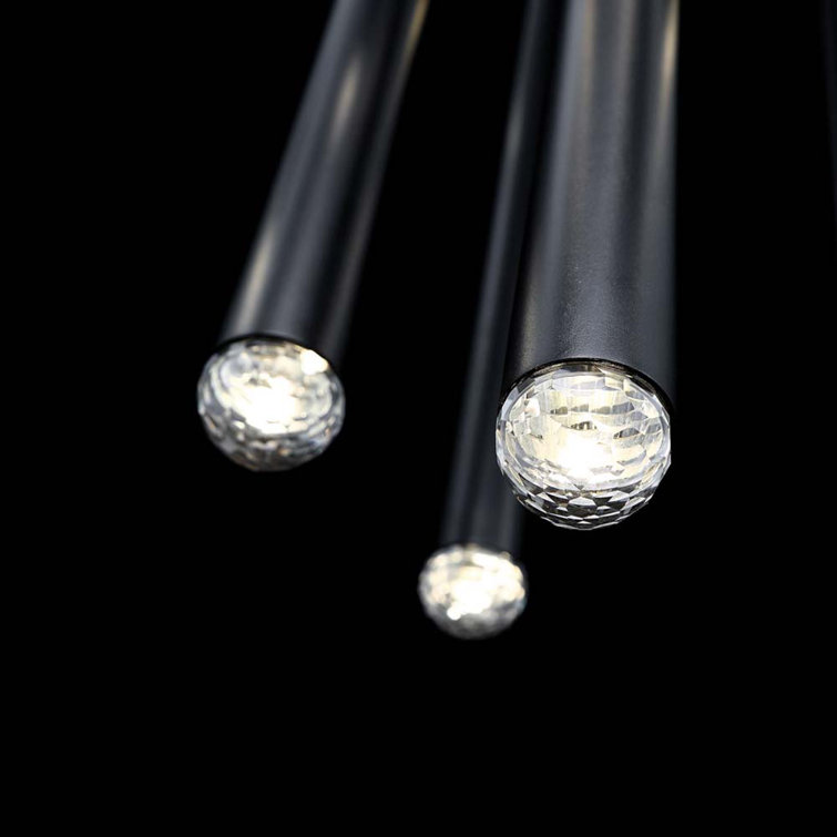 Cascade Black 3-Light LED Cluster Pendant with Hand Cut Clear Crystal