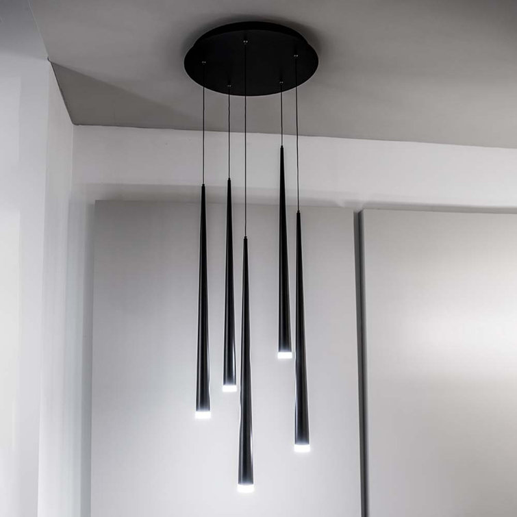 Cascade Matte Black 5-Light LED Pendant with Frosted Glass