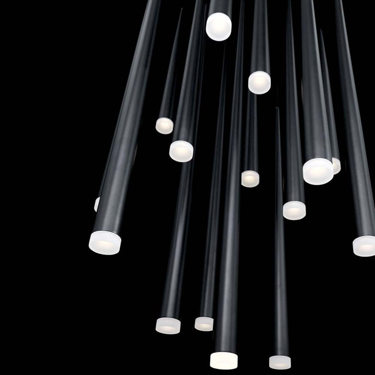 Cascade Matte Black 15-Light LED Tiered Chandelier with Frosted Glass
