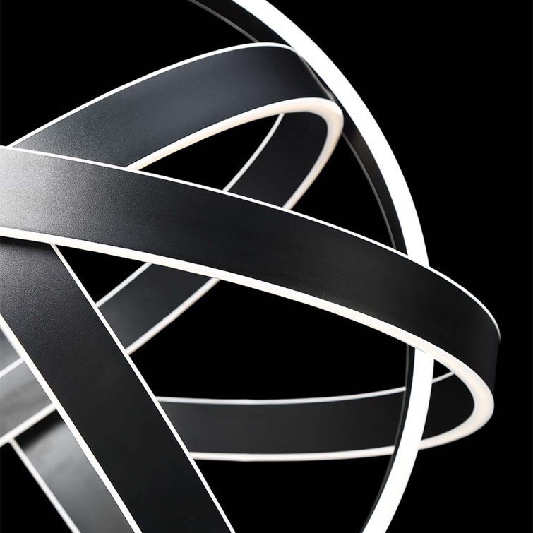 38" Black Kinetic LED Globe Chandelier with White Silica Diffuser