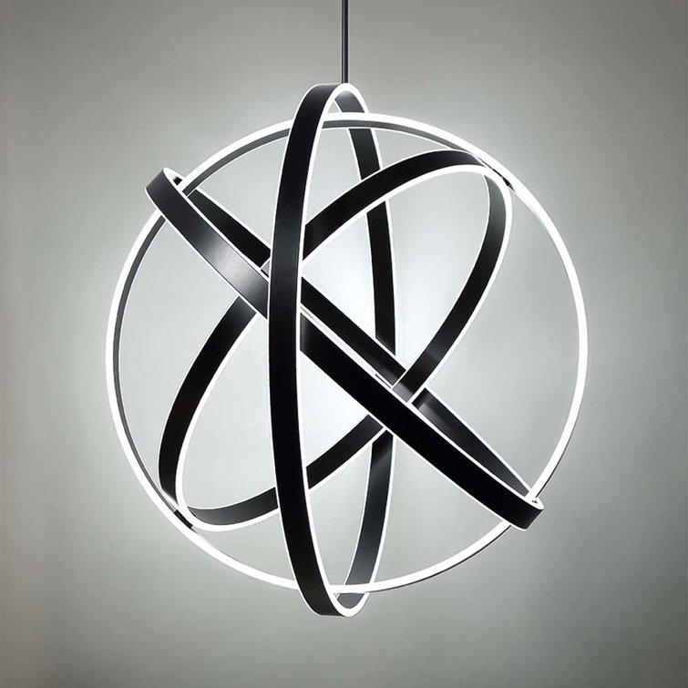 38" Black Kinetic LED Globe Chandelier with White Silica Diffuser