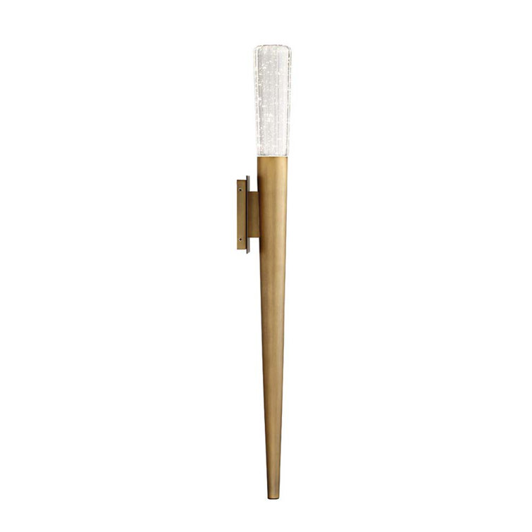 Aged Brass Dimmable LED Sconce with V-Cut Seeded Crystal