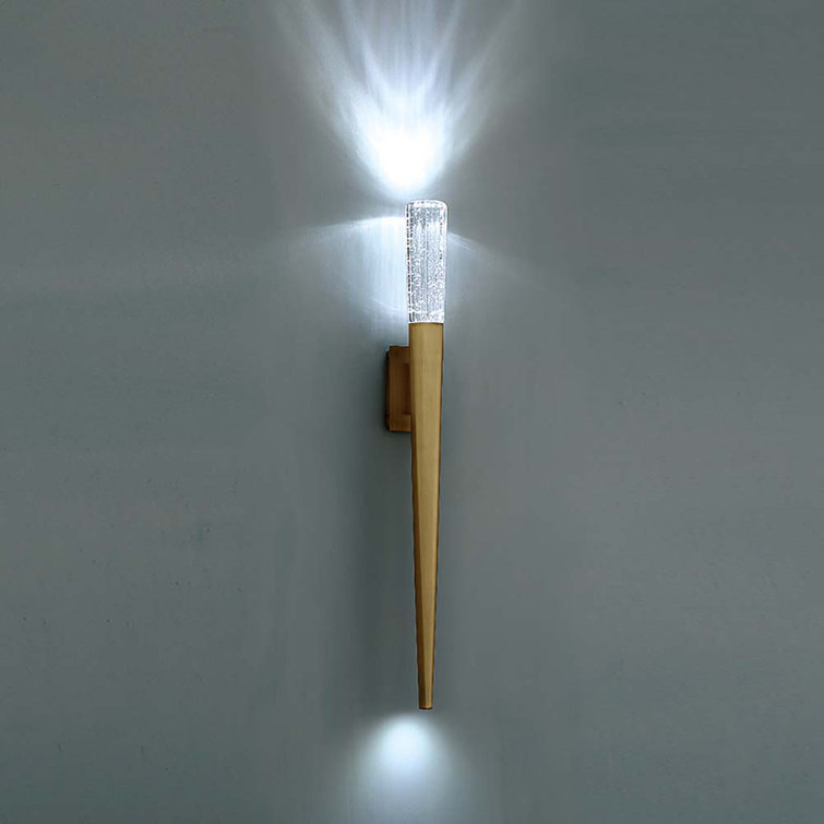 Aged Brass Dimmable LED Sconce with V-Cut Seeded Crystal