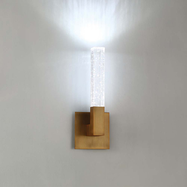 Aged Brass Dimmable LED Wall Sconce with Crystal