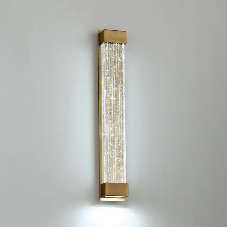 Aged Brass LED Wall Sconce with V-Cut Seeded Crystal, Dimmable