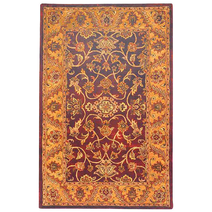 Handmade Round Burgundy and Gold Wool Area Rug