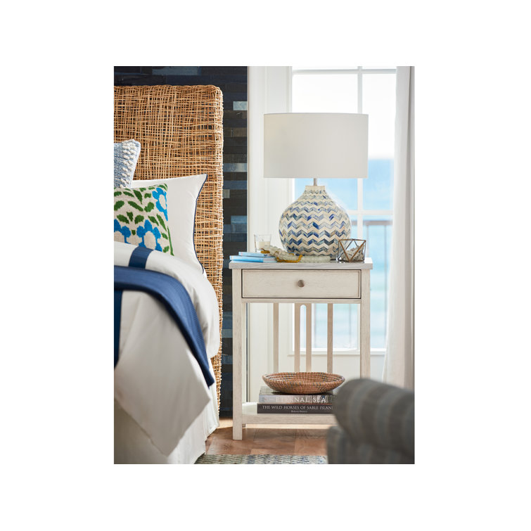 Cream Coastal 1-Drawer Nightstand with Stone Crystal Top