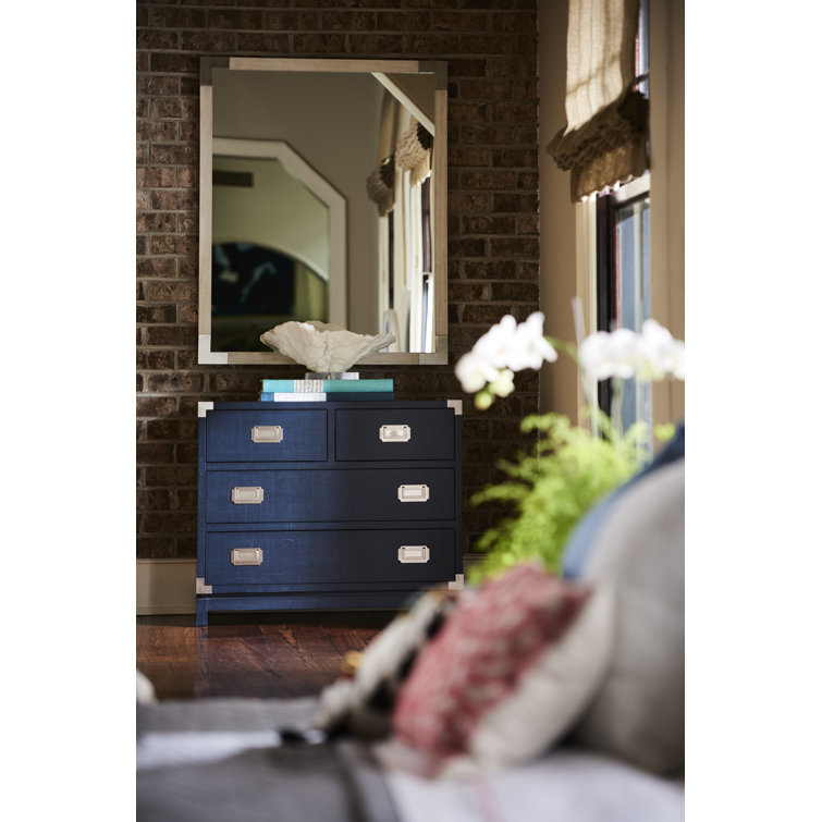 Navy Blue Coastal Wood Campaign Chest with Dovetail Drawers