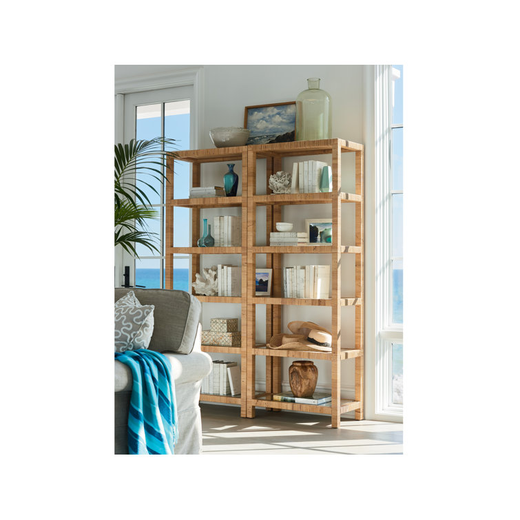 Coastal Brown Rattan and Glass 5-Shelf Etagere