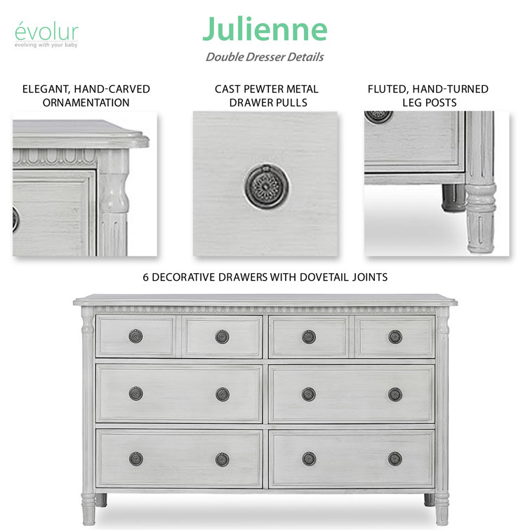 Elegant Antique Grey Mist Double Dresser with Dovetail Drawers