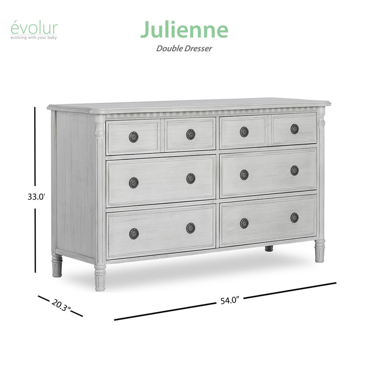 Elegant Antique Grey Mist Double Dresser with Dovetail Drawers