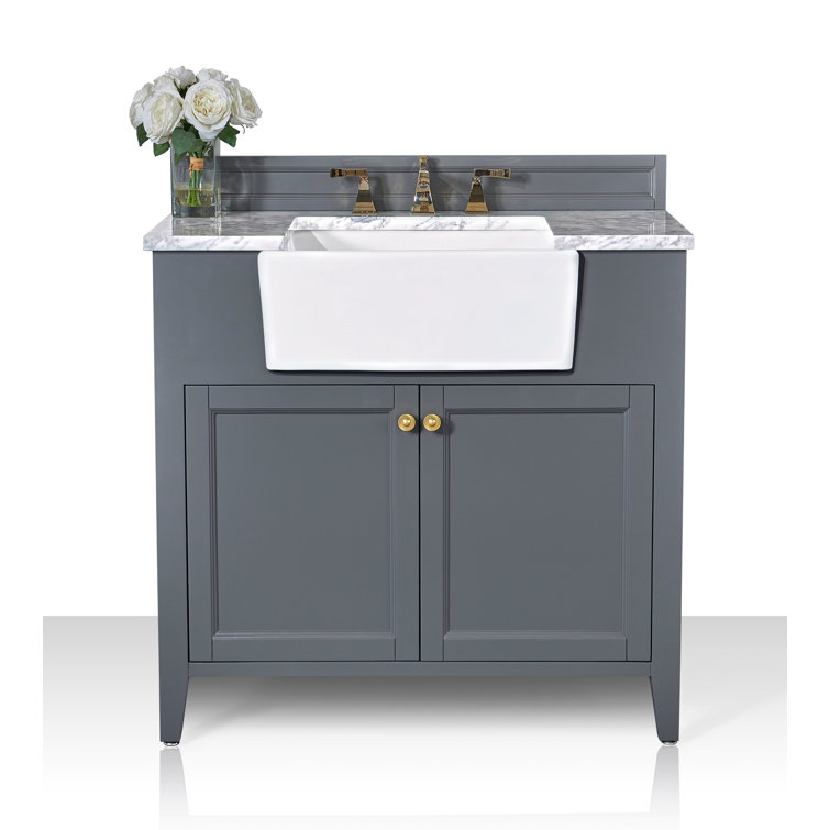 Adeline 36'' Sapphire Gray Wood Bathroom Vanity with Marble Top