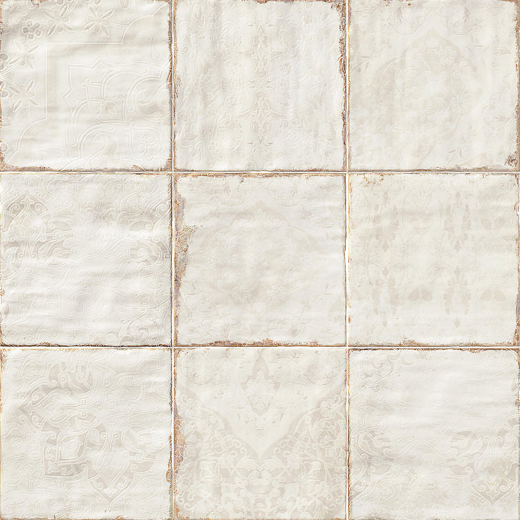 Angela Harris Distressed White Ceramic 8'' x 8'' Wall Tile