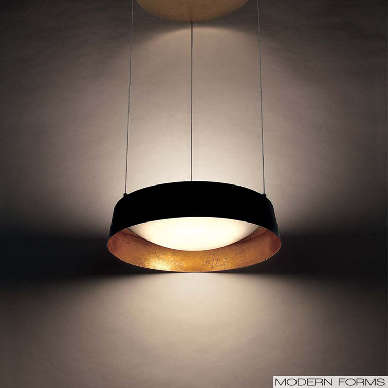 Gilt Black Gold Leaf Opal Glass LED Drum Pendant