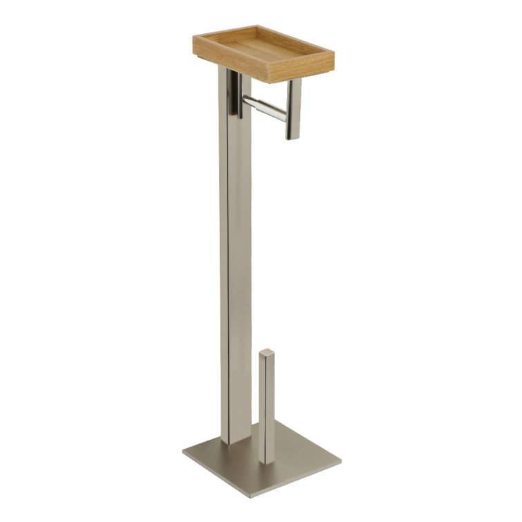 Brushed Nickel Freestanding Toilet Paper Holder with Storage Shelf