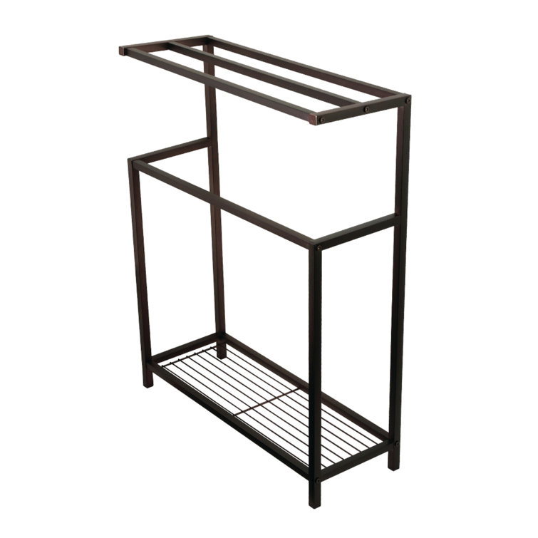 Oil Rubbed Bronze Freestanding Iron Towel Rack with Shelf