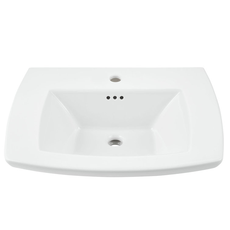 White Ceramic Rectangular Pedestal Bathroom Sink with Overflow