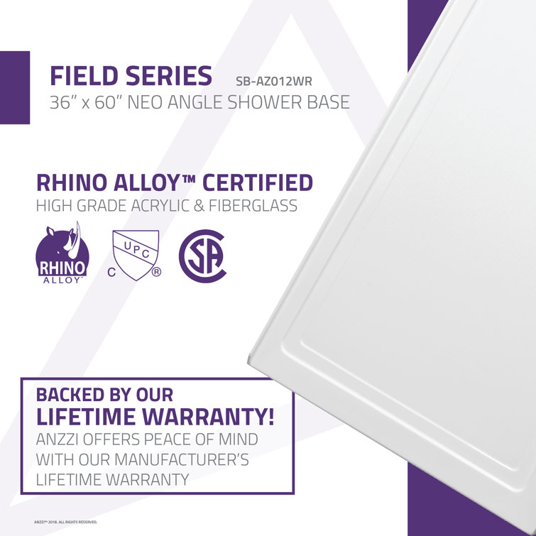 Field Series 60'' White Acrylic Double Threshold Shower Base