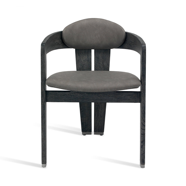 Charcoal Ceruse Wood Frame Faux Leather Upholstered Arm Chair