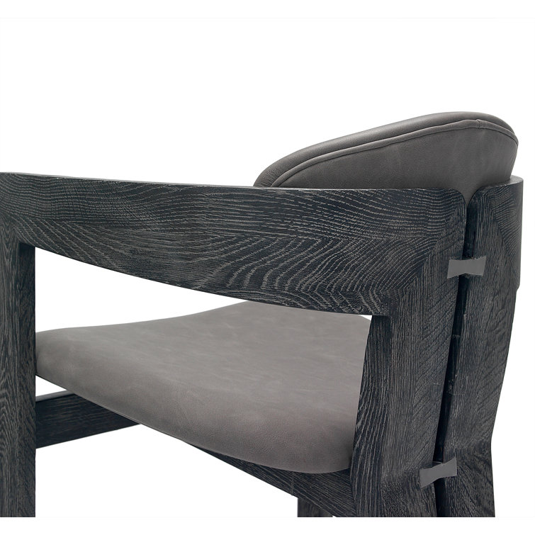 Charcoal Ceruse Wood Frame Faux Leather Upholstered Arm Chair