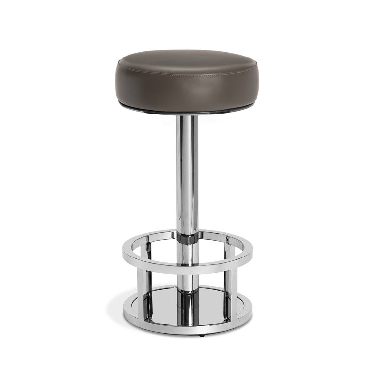 Cityscape Gray Faux Leather Swivel Counter Stool with Polished Nickel Frame
