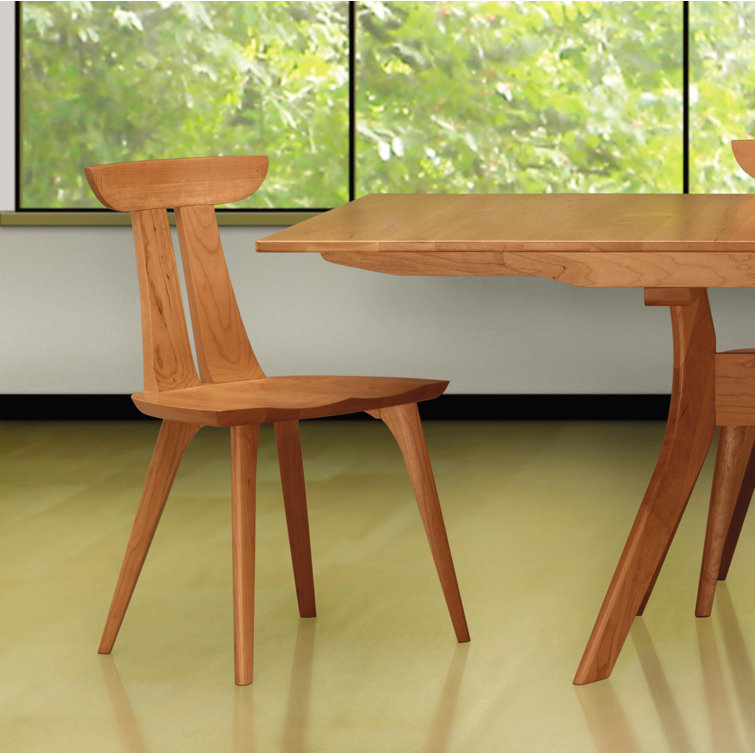 Estelle Natural Cherry Solid Wood Slat Back Upholstered Side Chair