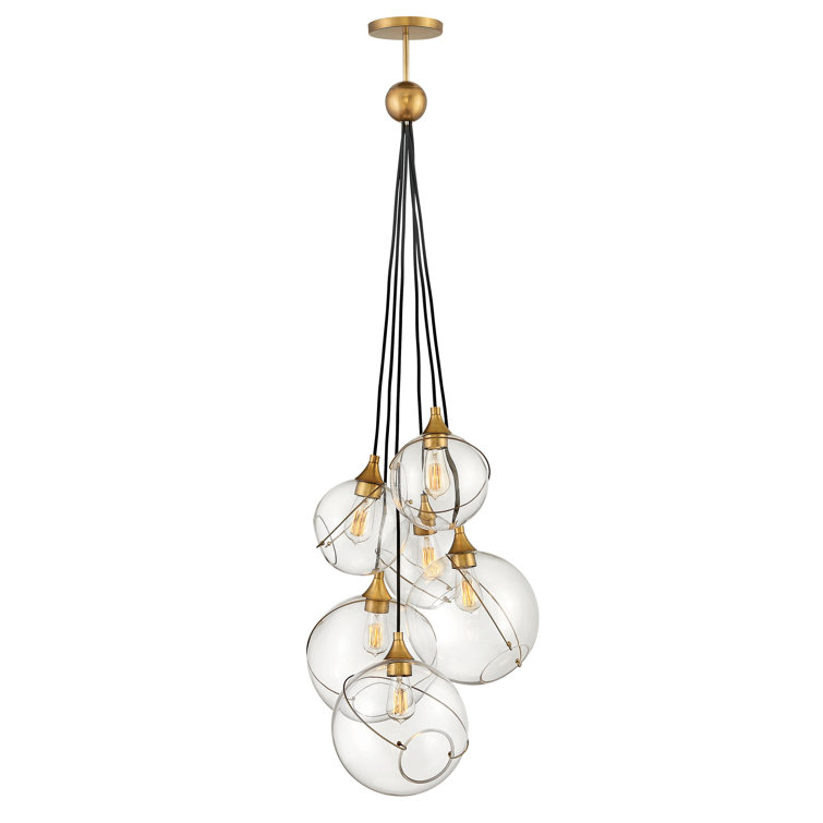 Heritage Brass and Clear Glass 6-Light Cluster Pendant