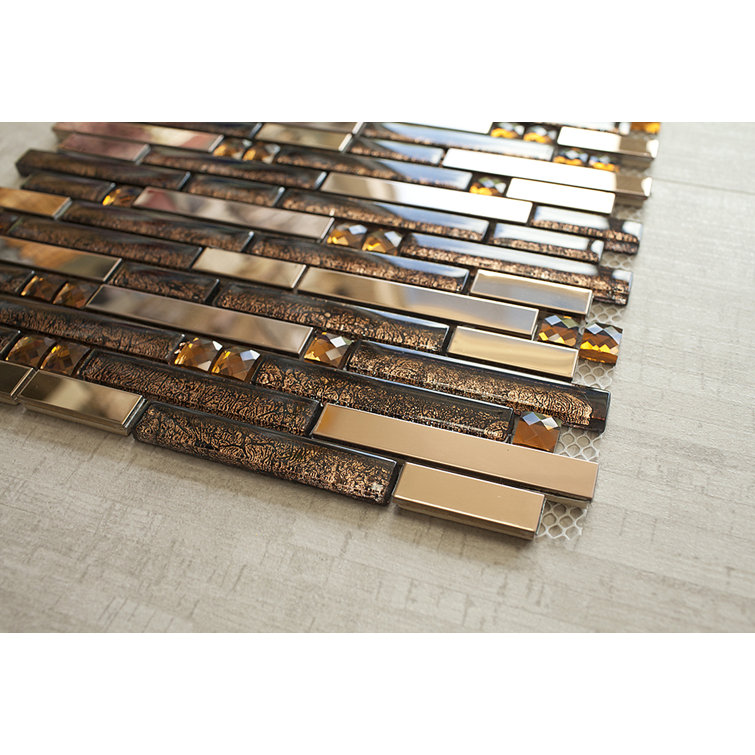 Brown Glass Micro-Beveled Linear Mosaic Wall Tile