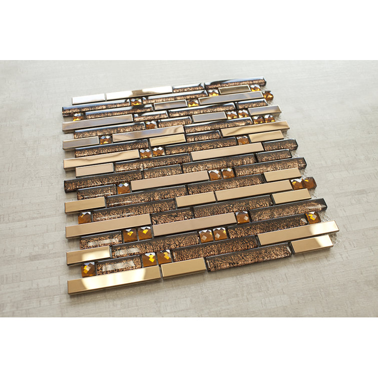 Brown Glass Micro-Beveled Linear Mosaic Wall Tile