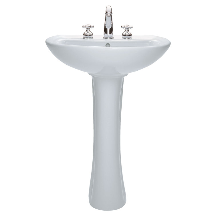 White Ceramic 24.5'' Pedestal Bathroom Sink with Overflow