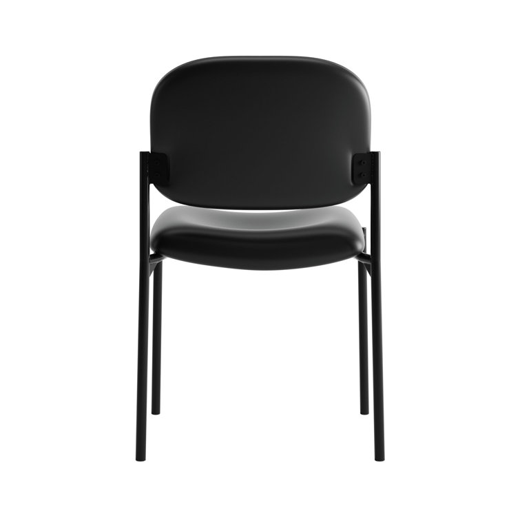 Stackable Black Leather & Steel Visitor Chair with Fixed Arms