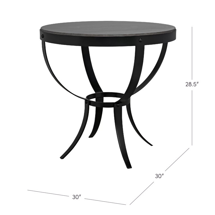 Byron 30" Round Marble Top Pedestal End Table in Stone and Metal