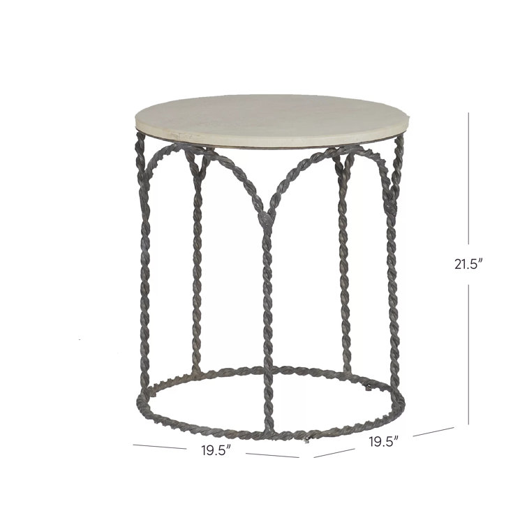 Bradley 19.5" Gray Stone and Metal Round End Table