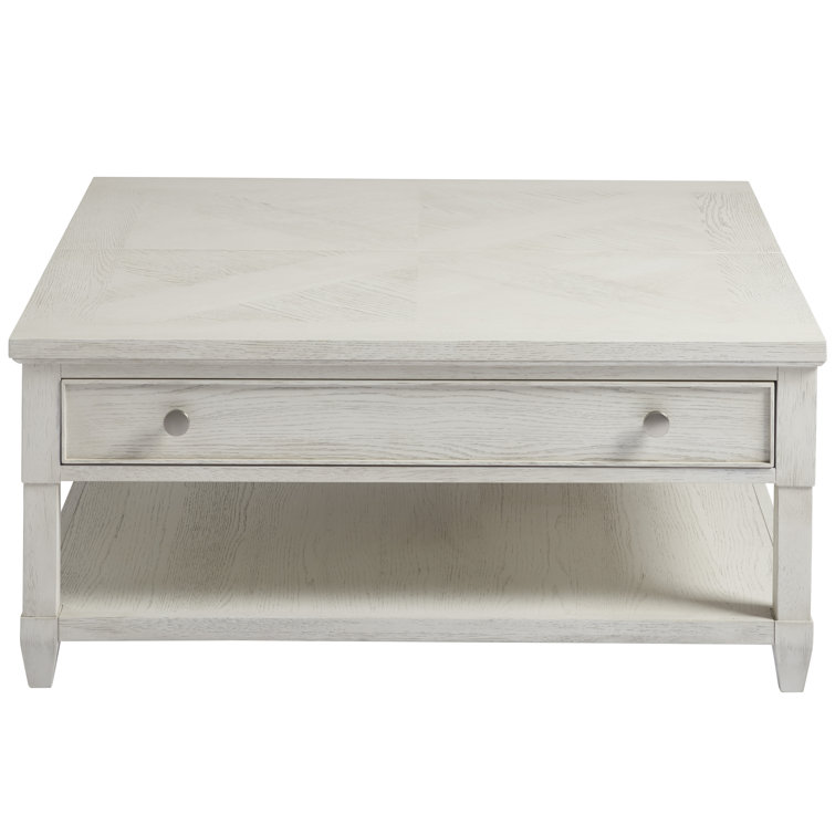 Coastal Cream 42" Square Wood Lift-Top Coffee Table with Storage