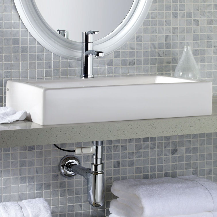 American Standard White Ceramic Rectangular Vessel Sink with Overflow