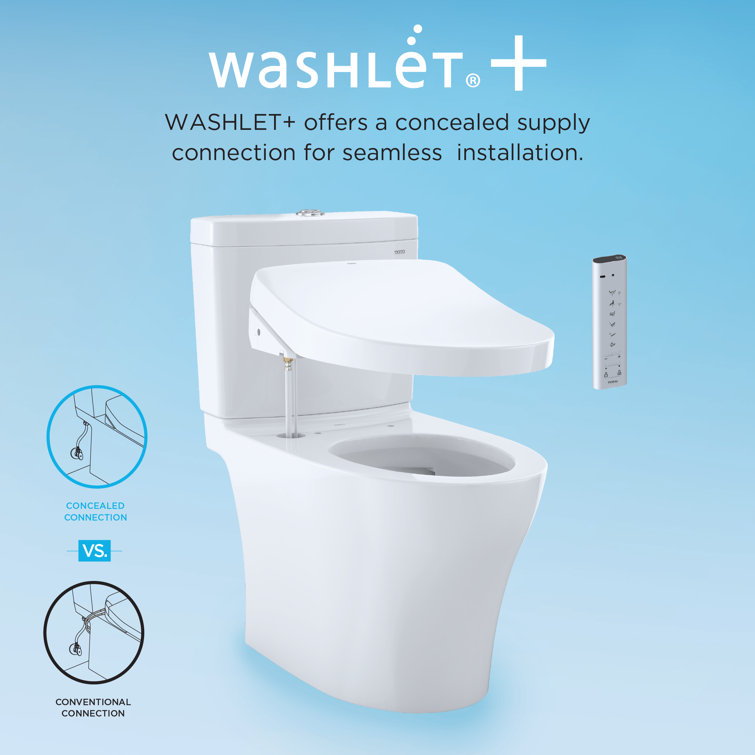 White Elongated One-Piece Toilet with Bidet Seat