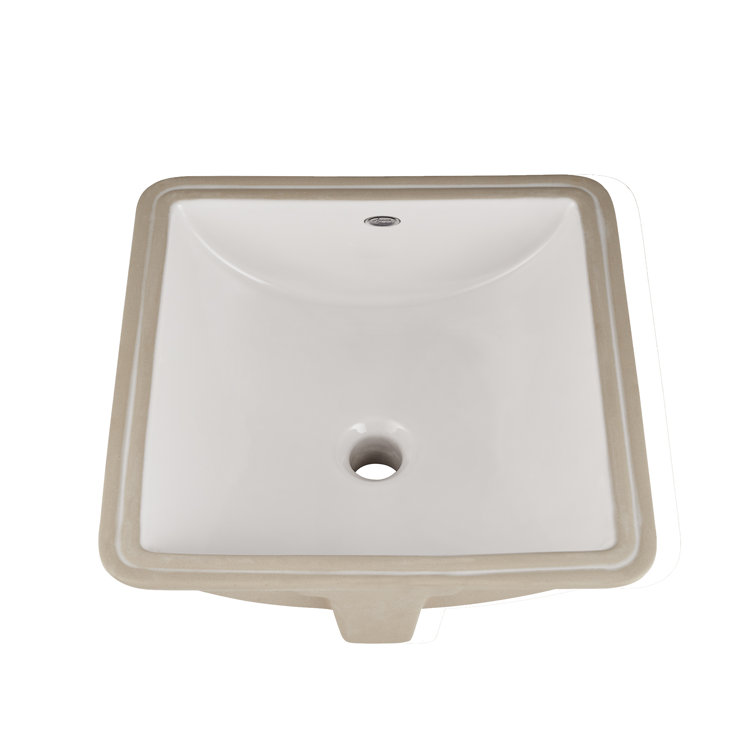 White Ceramic Square Undercounter Bathroom Sink with Overflow