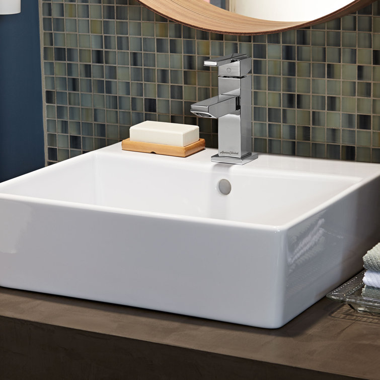 White Ceramic Rectangular Above-Counter Vessel Sink