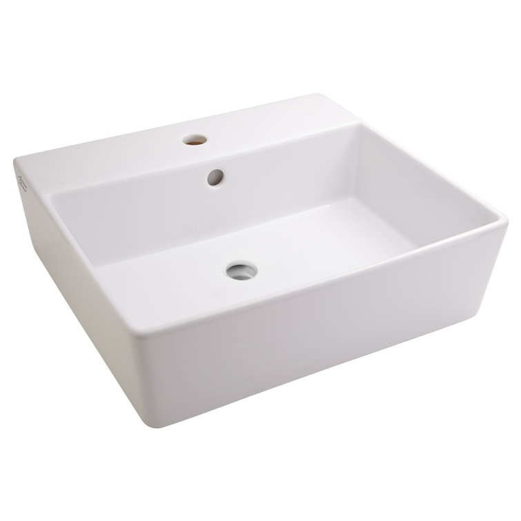 White Ceramic Rectangular Above-Counter Vessel Sink