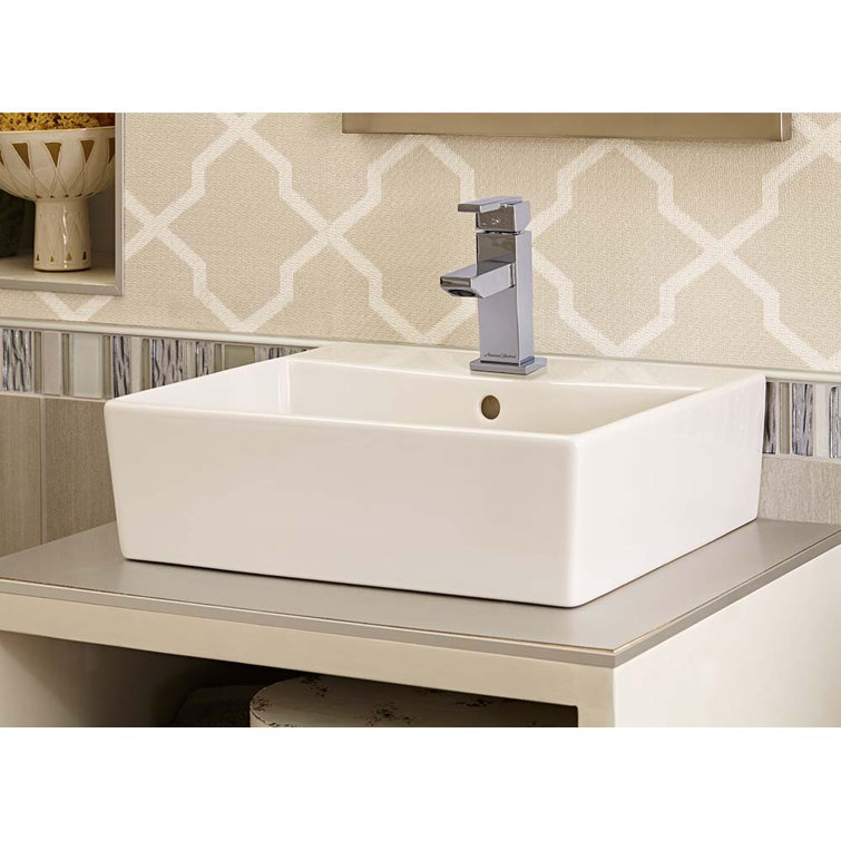 White Ceramic Rectangular Above-Counter Vessel Sink